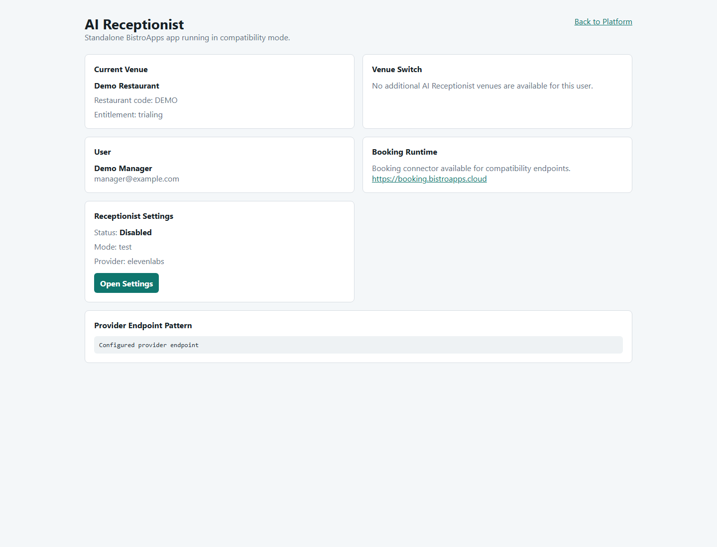 AI Receptionist authenticated product screenshot with private details masked